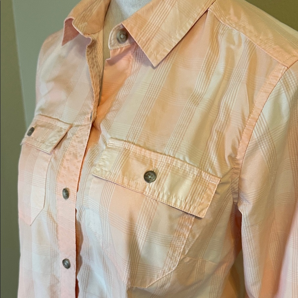 Eddie Bauer Peach Plaid Button-Up Dry Fit Shirt - Picture 3 of 6